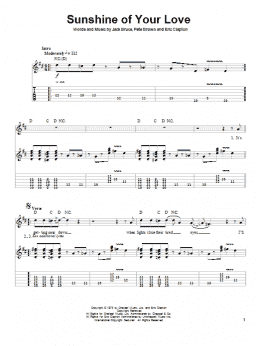 page one of Sunshine Of Your Love (Guitar Tab (Single Guitar))