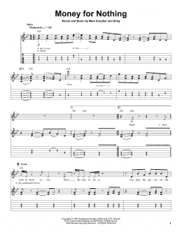 page one of Money For Nothing (Guitar Tab (Single Guitar))