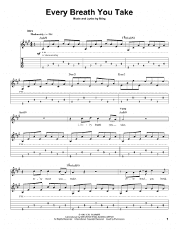 page one of Every Breath You Take (Guitar Tab (Single Guitar))