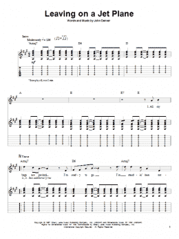 page one of Leaving On A Jet Plane (Guitar Tab (Single Guitar))