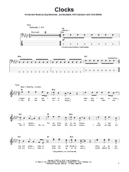 page one of Clocks (Bass Guitar Tab)