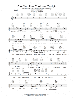 page one of Can You Feel The Love Tonight (from The Lion King) (Lead Sheet / Fake Book)