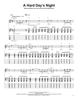 page one of A Hard Day's Night (Guitar Tab (Single Guitar))