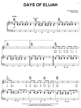 page one of Days Of Elijah (Piano, Vocal & Guitar Chords (Right-Hand Melody))