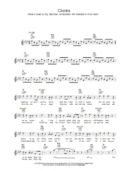 page one of Clocks (Lead Sheet / Fake Book)