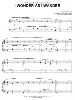 page one of I Wonder As I Wander (Piano Solo)