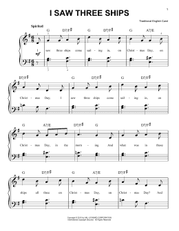 page one of I Saw Three Ships (Very Easy Piano)