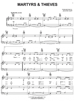 page one of Martyrs & Thieves (Piano, Vocal & Guitar Chords (Right-Hand Melody))