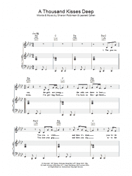 page one of A Thousand Kisses Deep (Piano, Vocal & Guitar Chords)