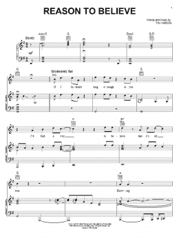 page one of Reason To Believe (Piano, Vocal & Guitar Chords (Right-Hand Melody))