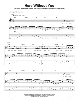 page one of Here Without You (Guitar Tab (Single Guitar))