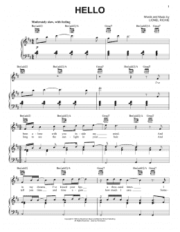 page one of Hello (Piano, Vocal & Guitar Chords (Right-Hand Melody))