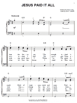 page one of Jesus Paid It All (Easy Piano)