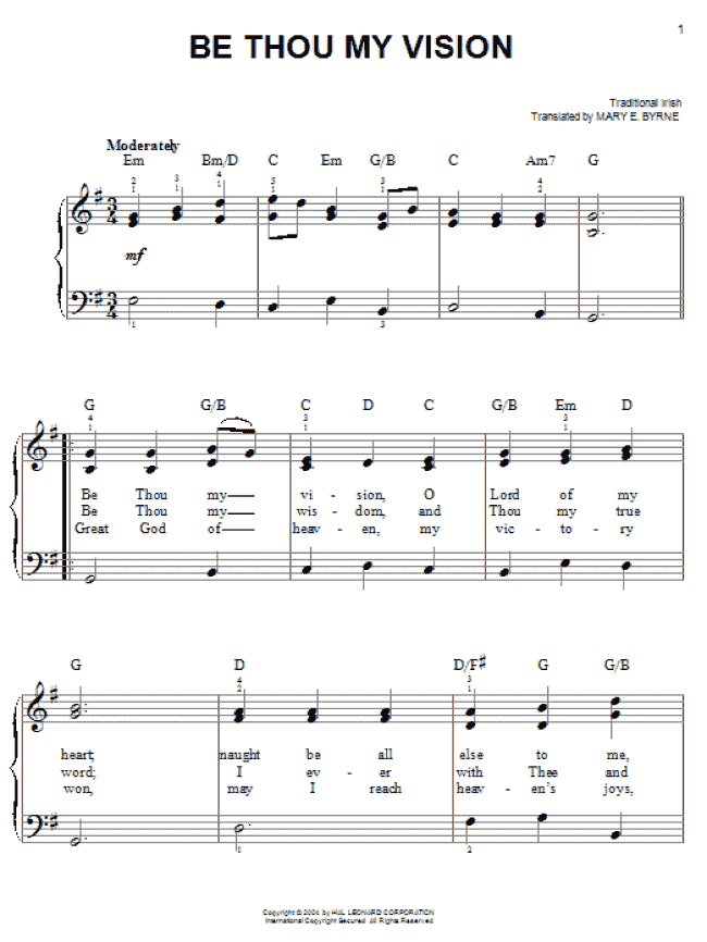 Be Thou My Vision (Easy Piano) - Print Sheet Music Now