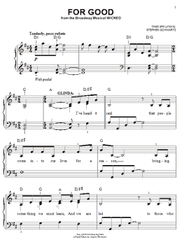 page one of For Good (from Wicked) (Easy Piano)