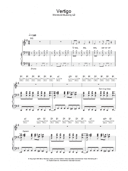 page one of Vertigo (Piano, Vocal & Guitar Chords)