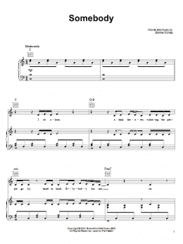 page one of Somebody (Piano, Vocal & Guitar Chords (Right-Hand Melody))