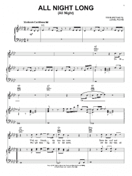 page one of All Night Long (All Night) (Piano, Vocal & Guitar Chords (Right-Hand Melody))