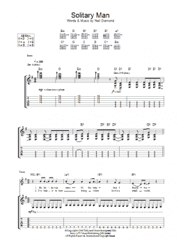 page one of Solitary Man (Guitar Tab)