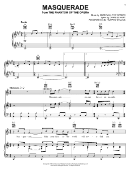 page one of Masquerade (from The Phantom Of The Opera) (Piano, Vocal & Guitar Chords (Right-Hand Melody))