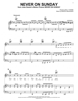 page one of Never On Sunday (Piano, Vocal & Guitar Chords (Right-Hand Melody))