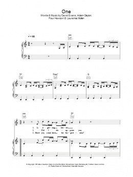 page one of One (Piano, Vocal & Guitar Chords (Right-Hand Melody))