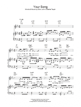 page one of Your Song (Piano, Vocal & Guitar Chords)