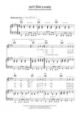 page one of Isn't She Lovely (Piano, Vocal & Guitar Chords)