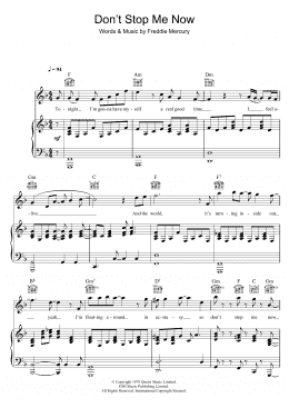 page one of Don't Stop Me Now (Piano, Vocal & Guitar Chords)