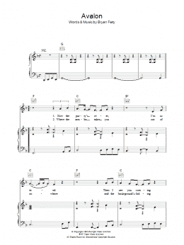 page one of Avalon (Piano, Vocal & Guitar Chords)