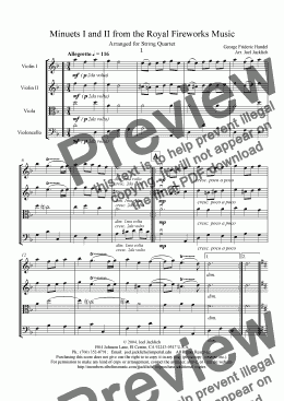 page one of Royal Fireworks Music, Minuets I and II