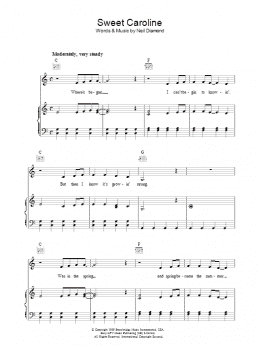 page one of Sweet Caroline (Piano, Vocal & Guitar Chords)