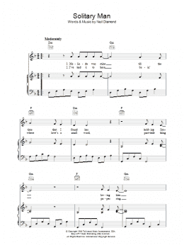 page one of Solitary Man (Piano, Vocal & Guitar Chords)