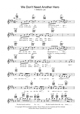 page one of We Don't Need Another Hero (Lead Sheet / Fake Book)
