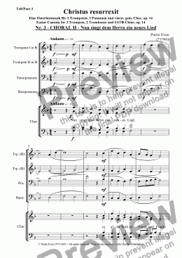 page one of Nun singt dem Herrn ein neues Lied - Choral II for Brass Quartet and SATB-Choir, from the Easter Cantata op. 14, Nr. 3