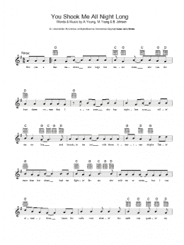 page one of You Shook Me All Night Long (Lead Sheet / Fake Book)