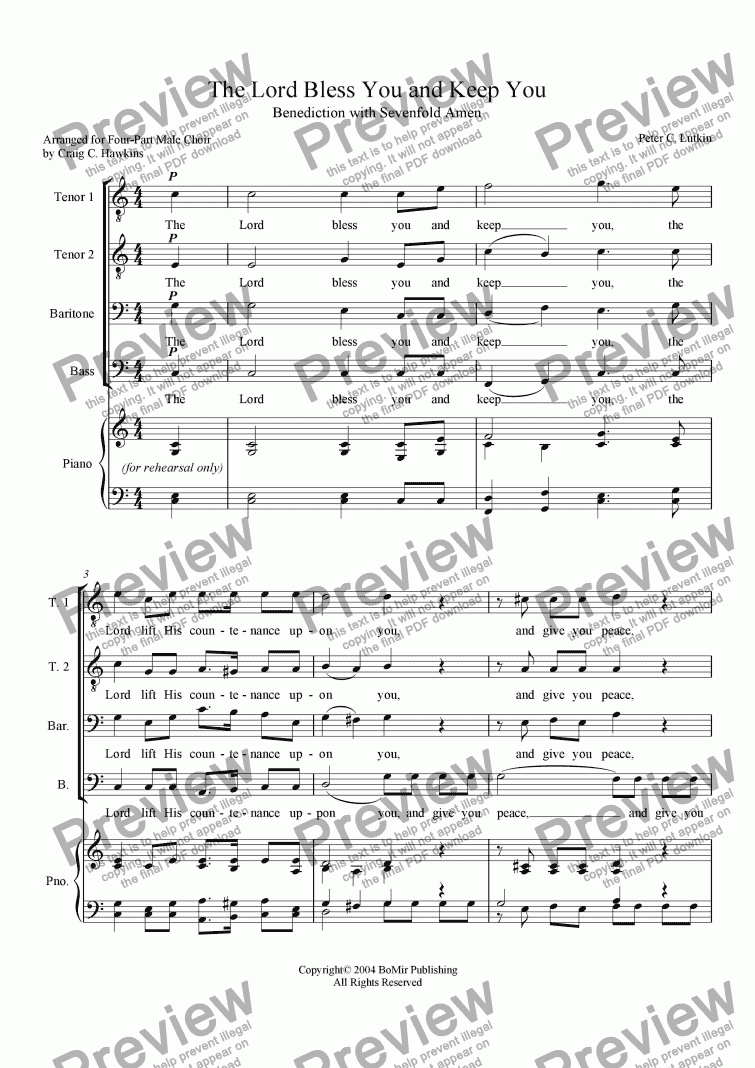 The Lord Bless You And Keep You Ttbb Download Sheet Music Pdf File