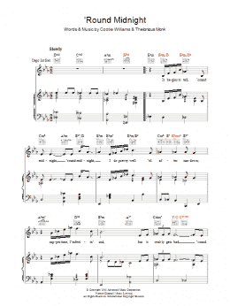 page one of 'Round Midnight (Piano, Vocal & Guitar Chords)