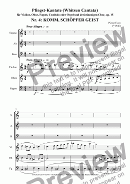page one of Komm Schoepfer Geist - for Violin, Oboe, Bassoon and SAB-Choir, from the Whitsun Cantata op. 15, Nr. 4