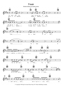 page one of Freak (Lead Sheet / Fake Book)