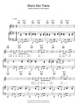 page one of She's Not There (Piano, Vocal & Guitar Chords)