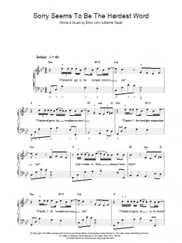 page one of Sorry Seems To Be The Hardest Word (Easy Piano)