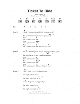 page one of Ticket To Ride (Guitar Chords/Lyrics)