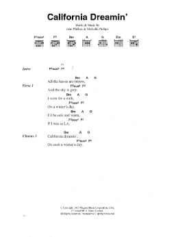 page one of California Dreamin' (Guitar Chords/Lyrics)