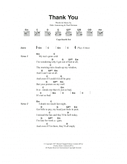 page one of Thank You (Guitar Chords/Lyrics)