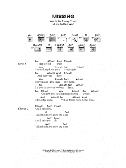 page one of Missing (Guitar Chords/Lyrics)