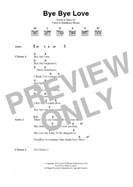 page one of Bye Bye Love (Guitar Chords/Lyrics)