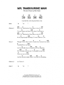 page one of Mr. Tambourine Man (Guitar Chords/Lyrics)