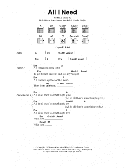 page one of All I Need (Guitar Chords/Lyrics)