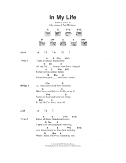 page one of In My Life (Guitar Chords/Lyrics)